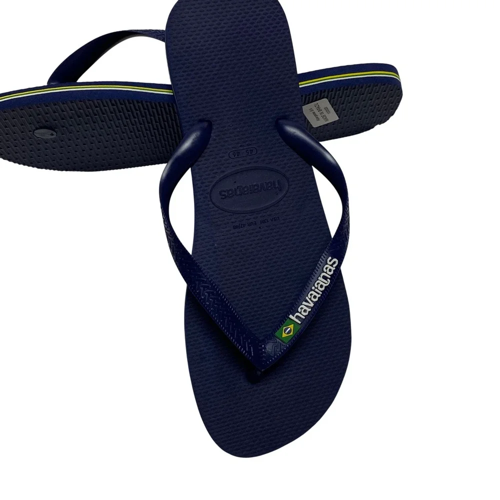 Havaianas Brasil Logo NavyBlue Flip Flops Mens‎ Size 13 USNWT